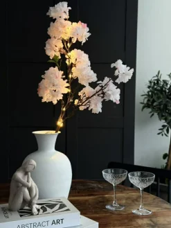 Kirsebærgren med lys - Rosa / hvid