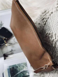 Kosmetikpung / Clutch - Cognac leather