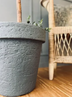 Krukke i plast - Lys grå med bred kant