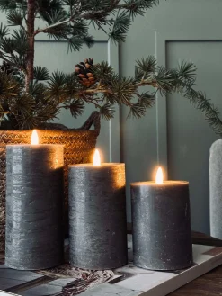 LED Bloklys / Grå – 3 stk Rustik lys