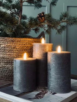 LED Bloklys / Grå – 3 stk Rustik lys