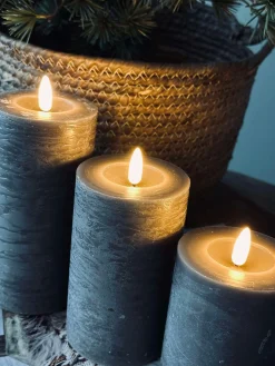LED Bloklys / Grå – 3 stk Rustik lys