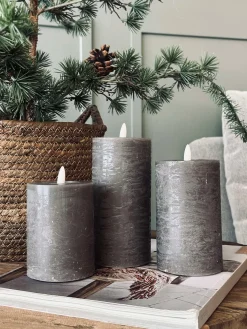 LED Bloklys / Grå – 3 stk Rustik lys