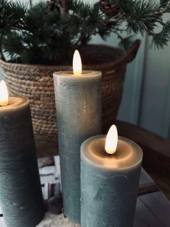 LED Bloklys / Grøn – 3 stk Rustik dia 5 cm