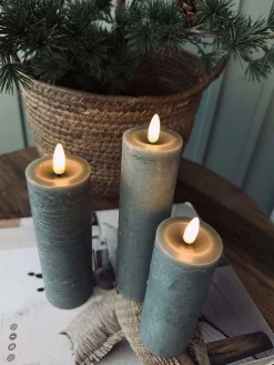 LED Bloklys / Grøn – 3 stk Rustik dia 5 cm