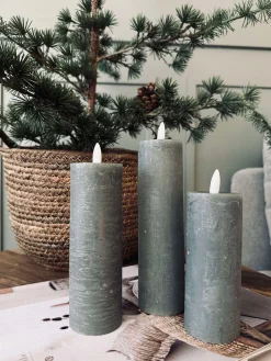 LED Bloklys / Grøn – 3 stk Rustik dia 5 cm