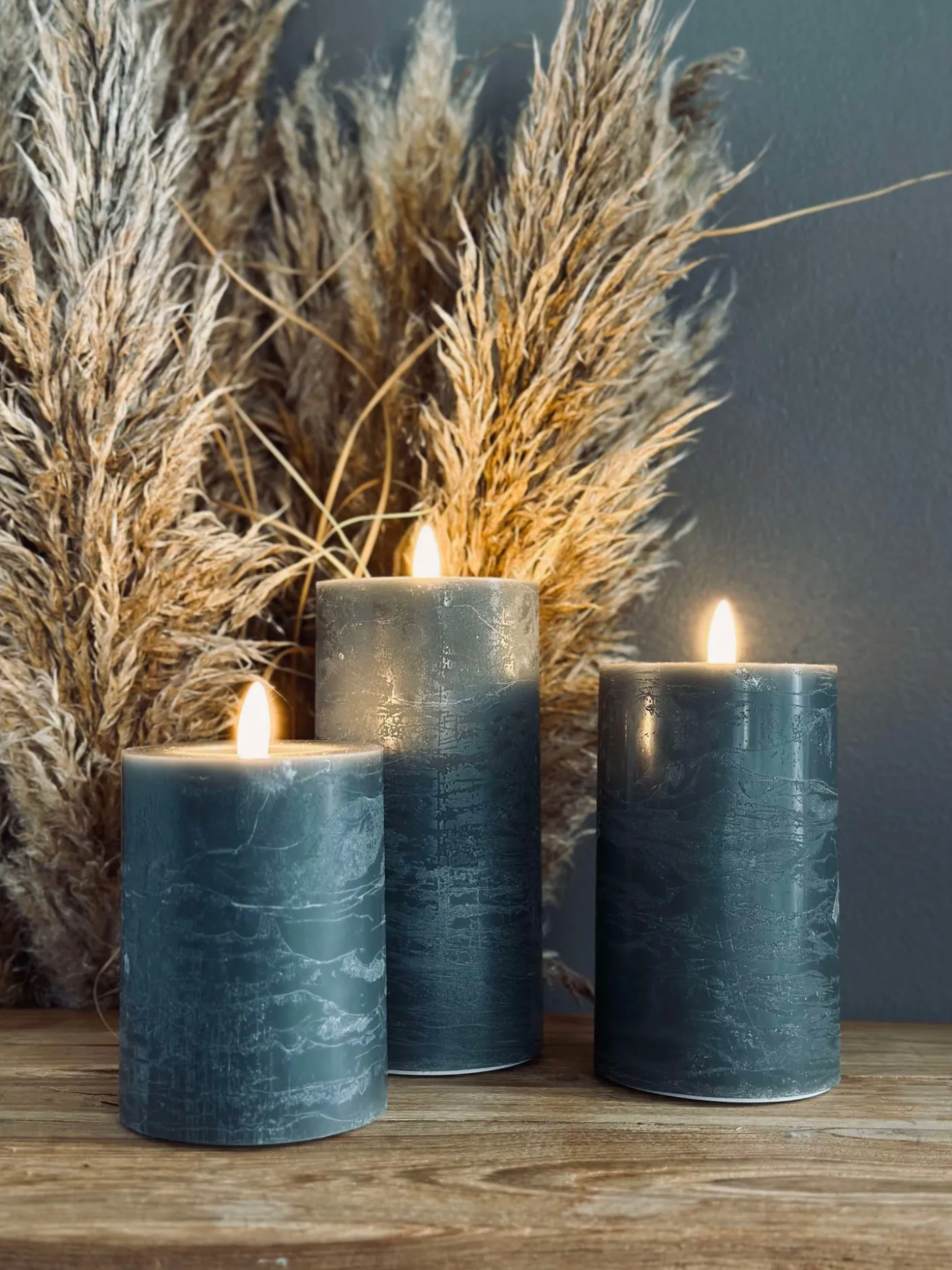 LED Bloklys / Grøn/Grå – 3 stk Rustik lys