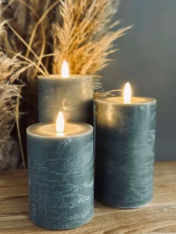 LED Bloklys / Grøn/Grå – 3 stk Rustik lys