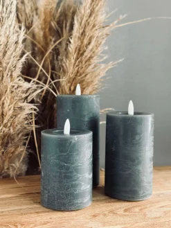 LED Bloklys / Grøn/Grå – 3 stk Rustik lys