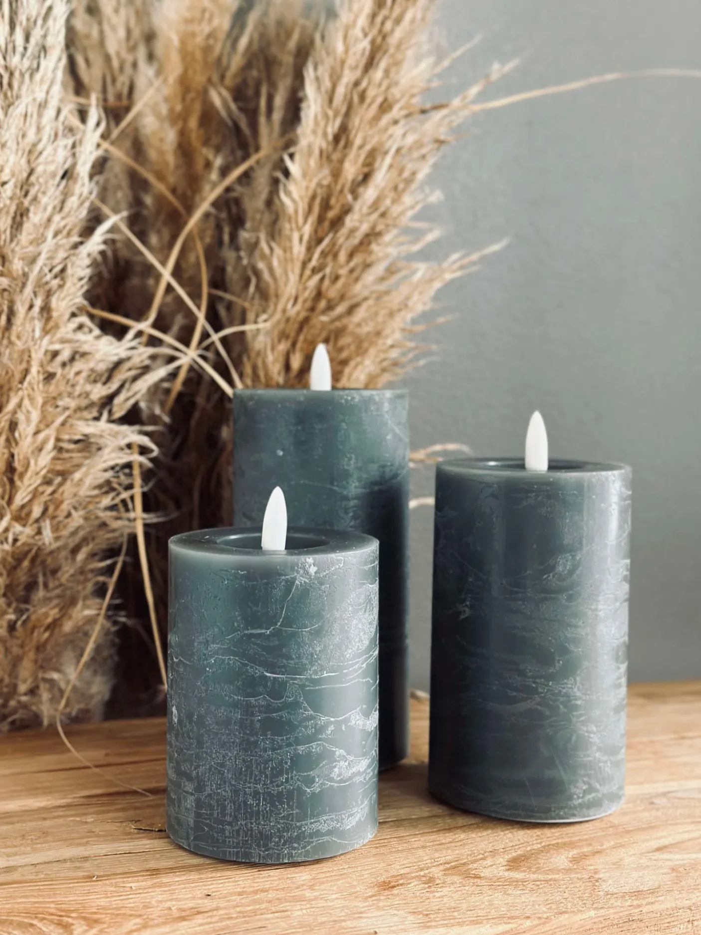 LED Bloklys / Grøn/Grå – 3 stk Rustik lys