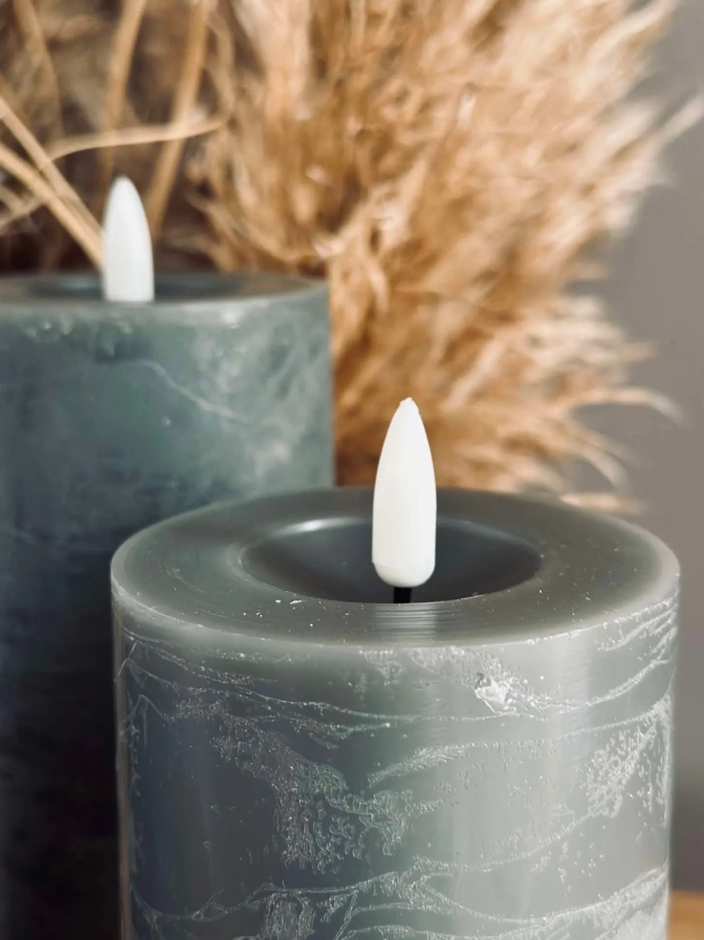 LED Bloklys / Grøn/Grå – 3 stk Rustik lys