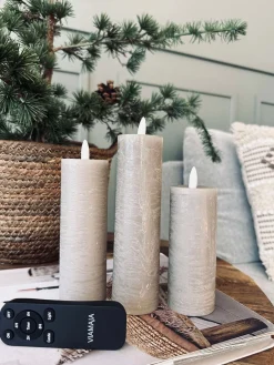 LED Bloklys / Sand – 3 stk Rustik dia 5 cm