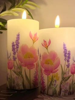 LED bloklys Blomster – Sæt m. 3 stk og fjernbetjening