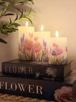 LED bloklys Blomster – Sæt m. 3 stk og fjernbetjening