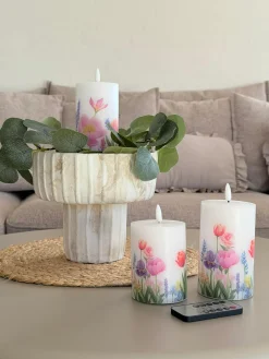 LED bloklys Blomster – Sæt m. 3 stk og fjernbetjening