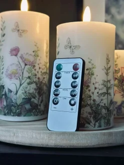 LED bloklys FLORA – Sæt med 3 stk og fjernbetjening