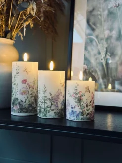 LED bloklys FLORA – Sæt med 3 stk og fjernbetjening