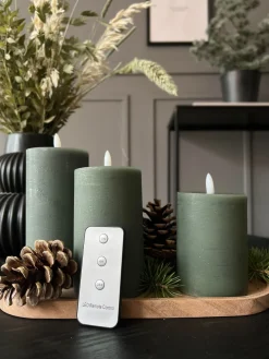 LED Bloklys Grøn - Sæt af 3 stk med fjernbetjening