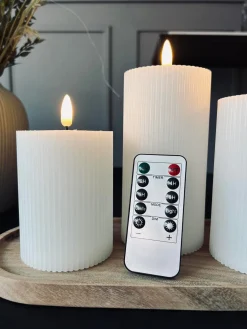 LED Bloklys med riller - Sæt med 3 stk ink fjernbetjening