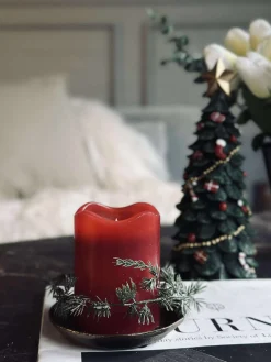 LED Bloklys Rød med timer - 7x9 cm