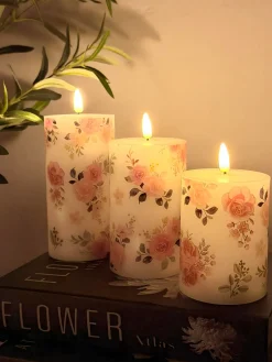 LED bloklys Roser – Sæt m. 3 stk og fjernbetjening