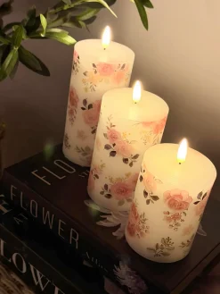 LED bloklys Roser – Sæt m. 3 stk og fjernbetjening