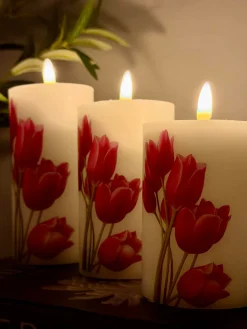 LED bloklys Tulipaner – Sæt m. 3stk og fjernbetjening