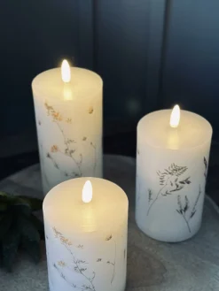 LED bloklys WILD FLORA – Sæt m. 3 stk og fjernbetjening