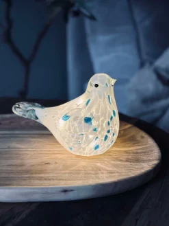 LED Fugl i mundblæst glas - Hvid