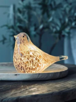 LED Fugl i mundblæst glas - Old Rose