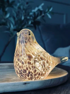 LED Fugl i mundblæst glas - Old Rose