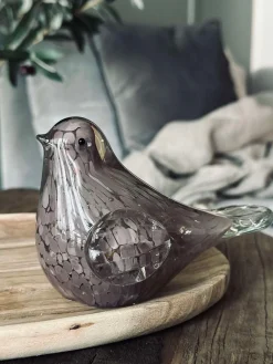 LED Fugl i mundblæst glas - Old Rose