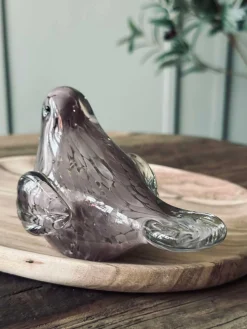 LED Fugl i mundblæst glas - Old Rose