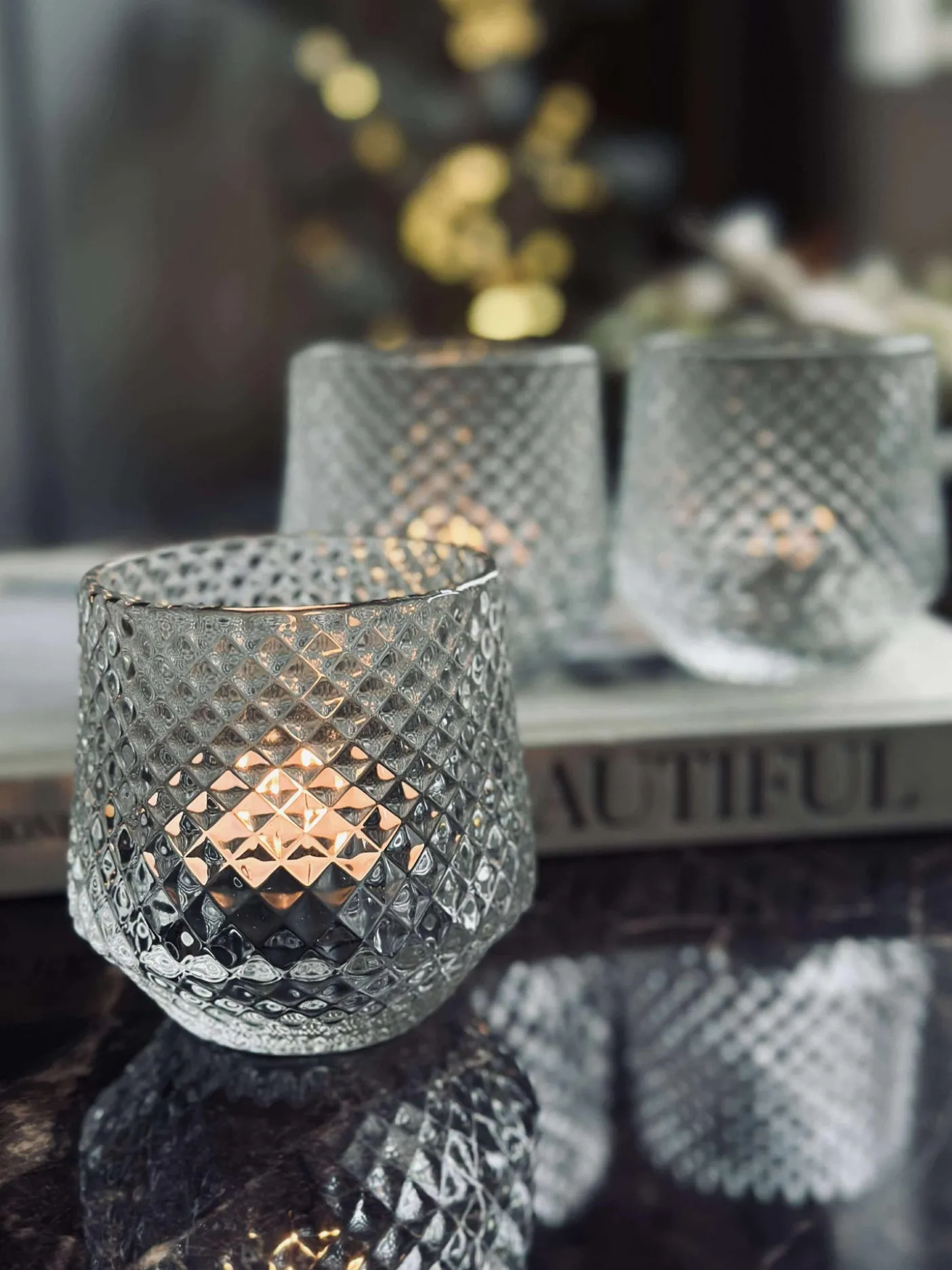 Lysestager i klar glas - Sæt af 3 stk.