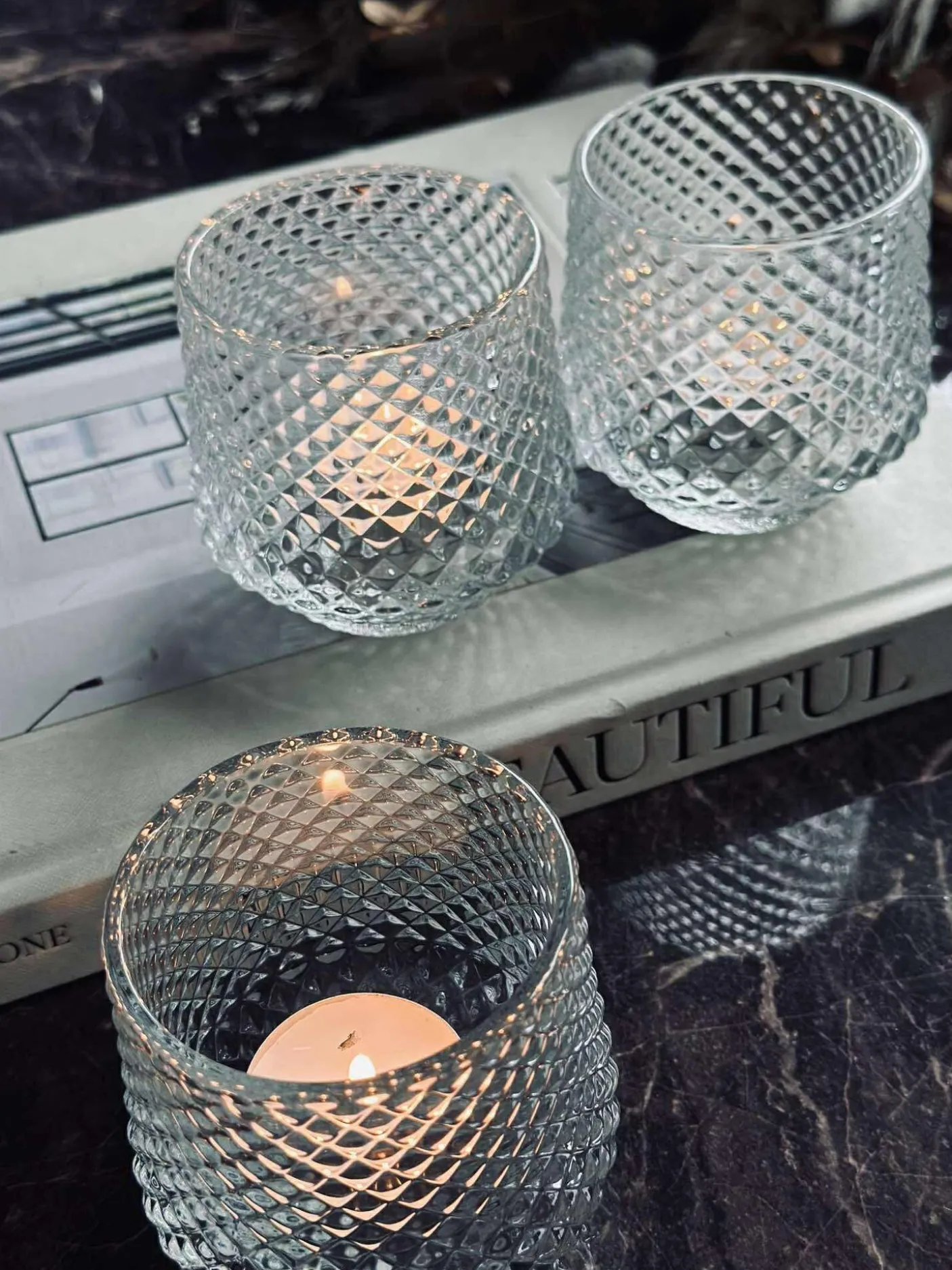 Lysestager i klar glas - Sæt af 3 stk.