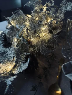 Lyskæde LED SØLV med glimmer og timer