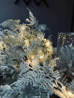 Lyskæde LED SØLV med glimmer og timer