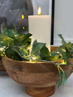 Lyskæde med grønne efeublade - 290cm