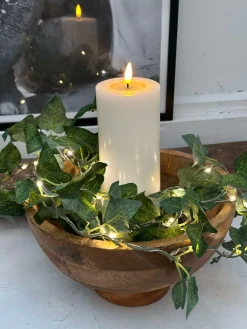 Lyskæde med grønne efeublade - 290cm