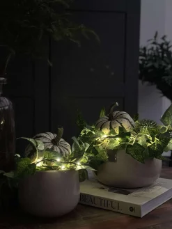 Lyskæde med grønne efeublade - 290cm