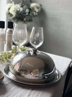 Madklokke med tallerken - Rustfrit stål - Dia 30cm