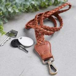 Nøglesnor - MIKO Cognac læder flet