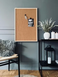Opslagstavle kork 60x90 med kraftig ramme - Natur