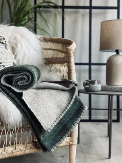 Plaid 100 % uld - Grå / Oliven