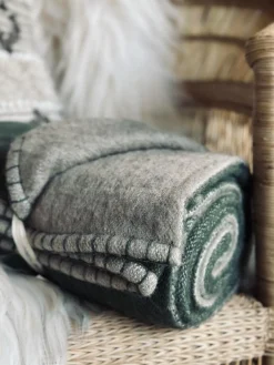 Plaid 100 % uld - Grå / Oliven