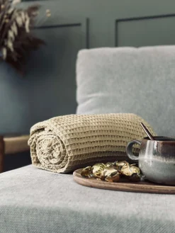 Plaid Stone-washed Vaflet Bomuld - Gul