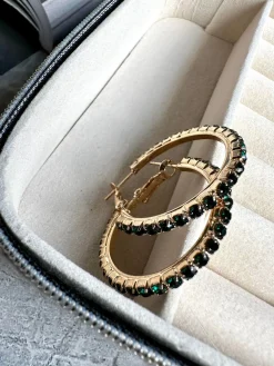 Øreringe Smilla Hoops 18K forgyldt - Mørkgrøn