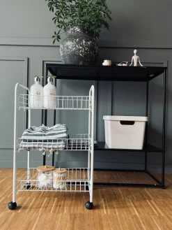 Rullevogn med trådkurve - Hvid