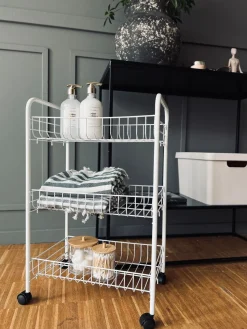 Rullevogn med trådkurve - Hvid