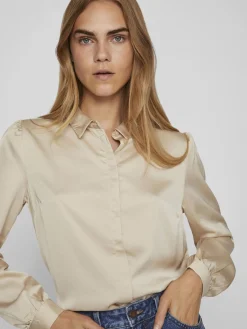 Satinskjorte Luna Beige